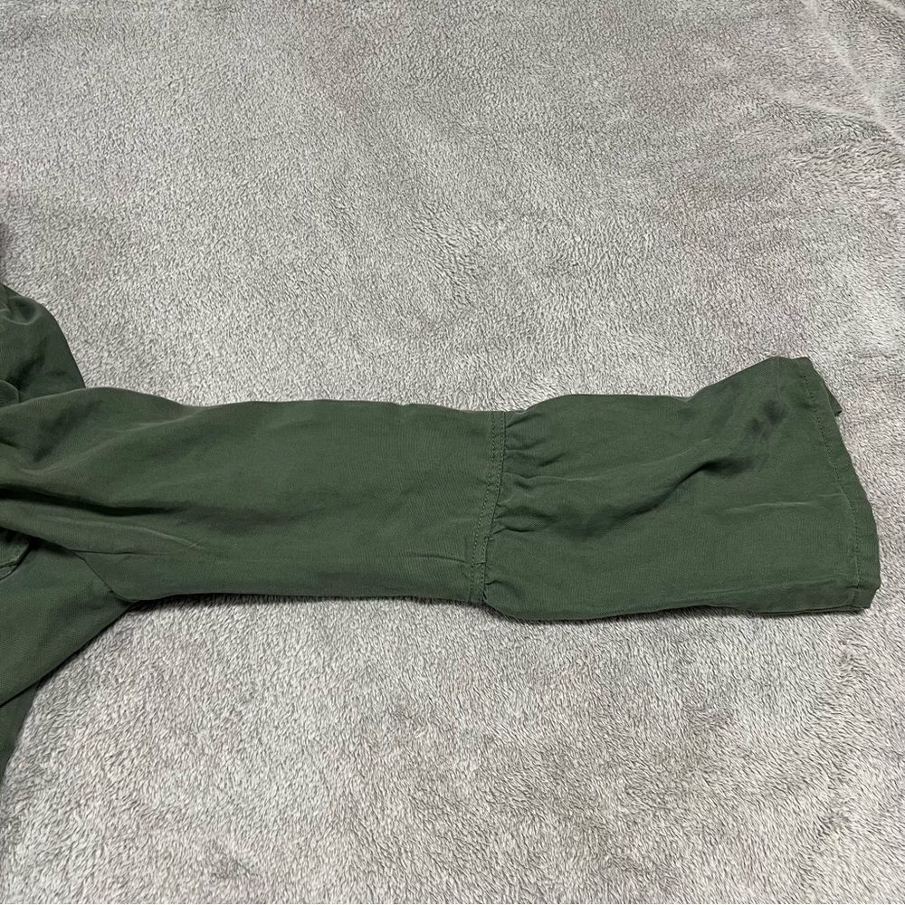 Hinge Seattle Military Jacket Womens Small Army Green Ruffle Zip Trumpet Sleeve - Picture 6 of 8